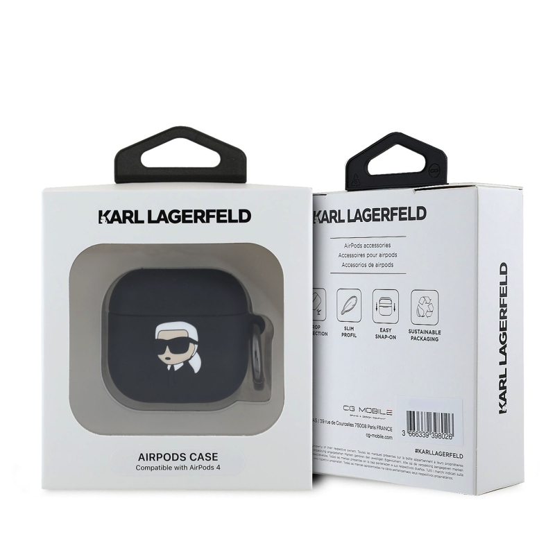 Karl Lagerfeld 3D Logo NFT Karl Head Silikónové Puzdro pre AirPods 4 Black