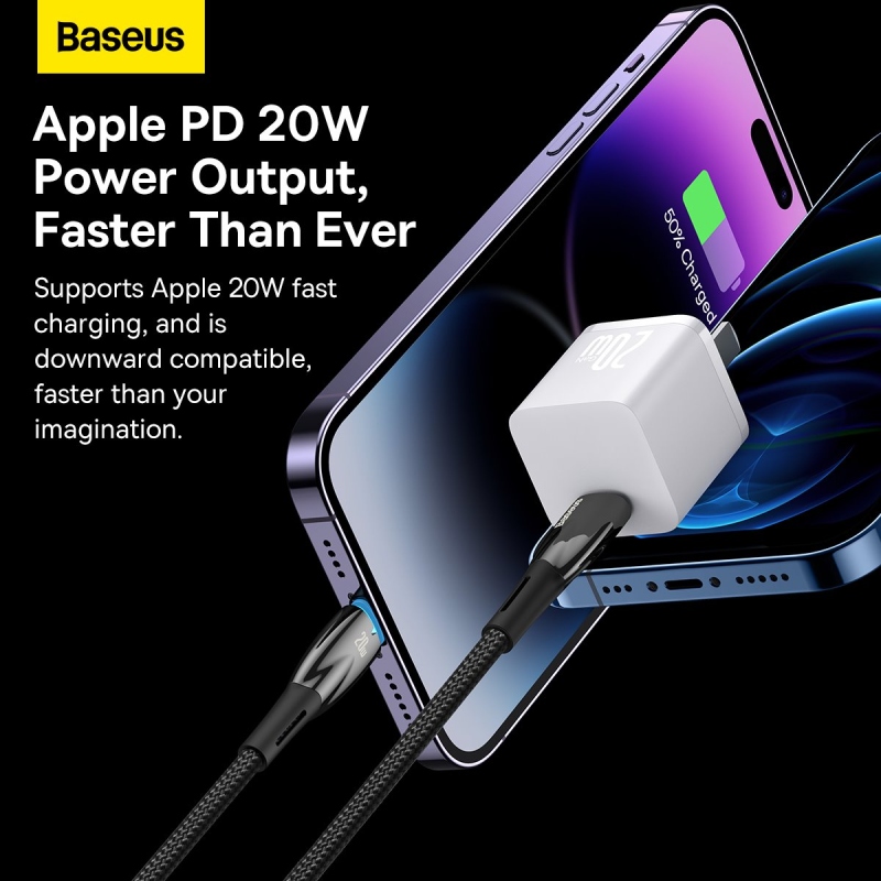 Baseus Glimmer Series Fast Charging Dátový Kábel USB-C - Lightning 20W 1m Black