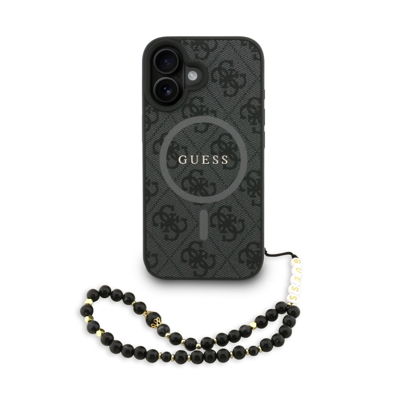 Guess PU Leather 4G Colored Ring Strap MagSafe Zadný Kryt pre iPhone 16 Black