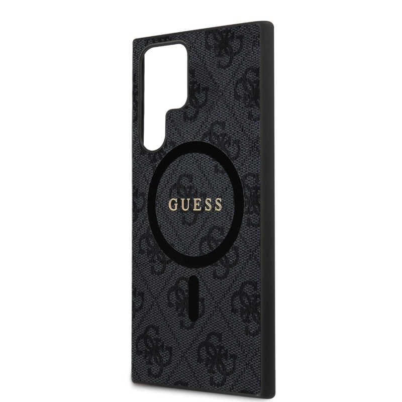 Guess PU Leather 4G Colored Ring MagSafe Zadný Kryt pre Samsung Galaxy S24 Ultra Black