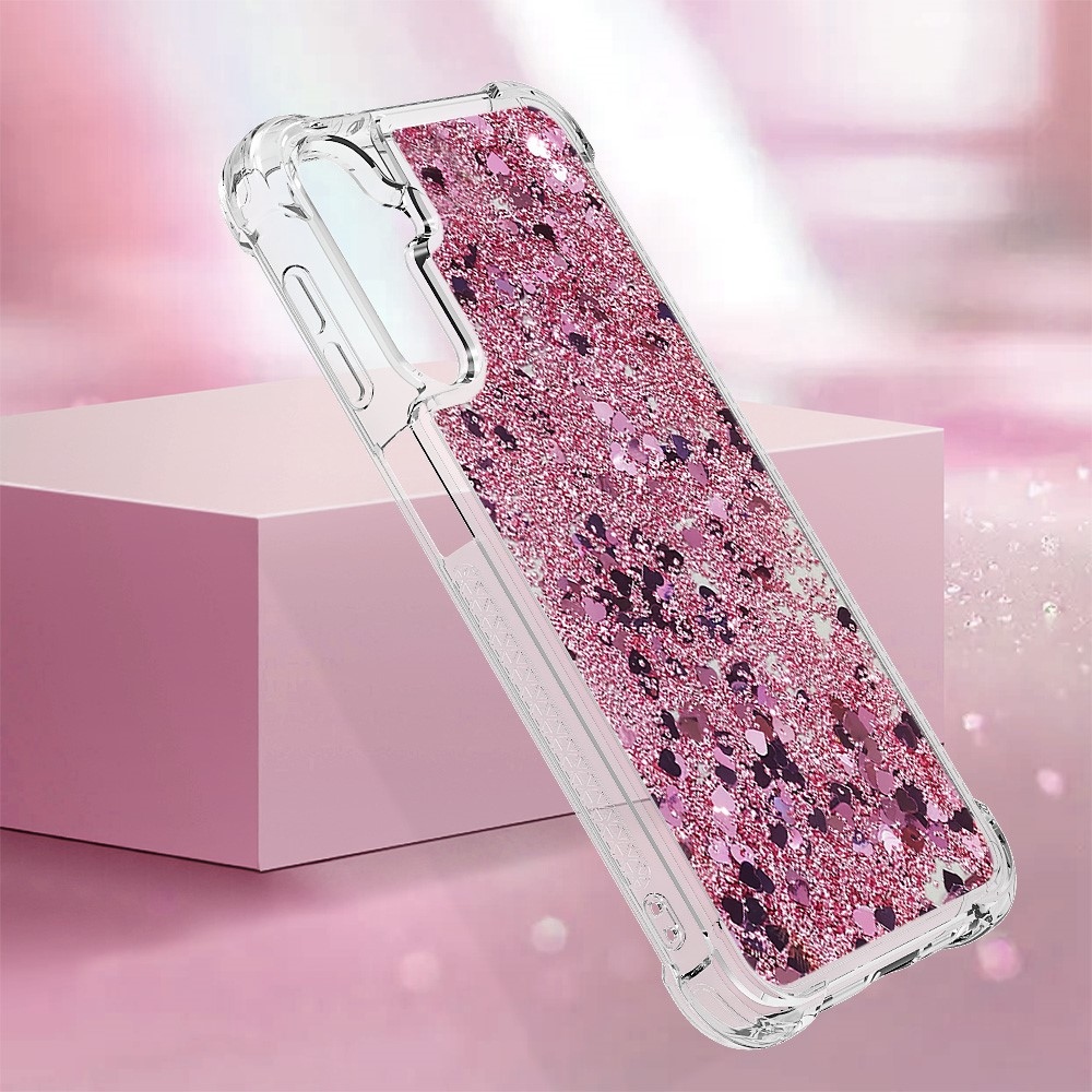 Glitter presýpací gélový obal na Samsung Galaxy A24 - ružovozlatý/srdiečka 