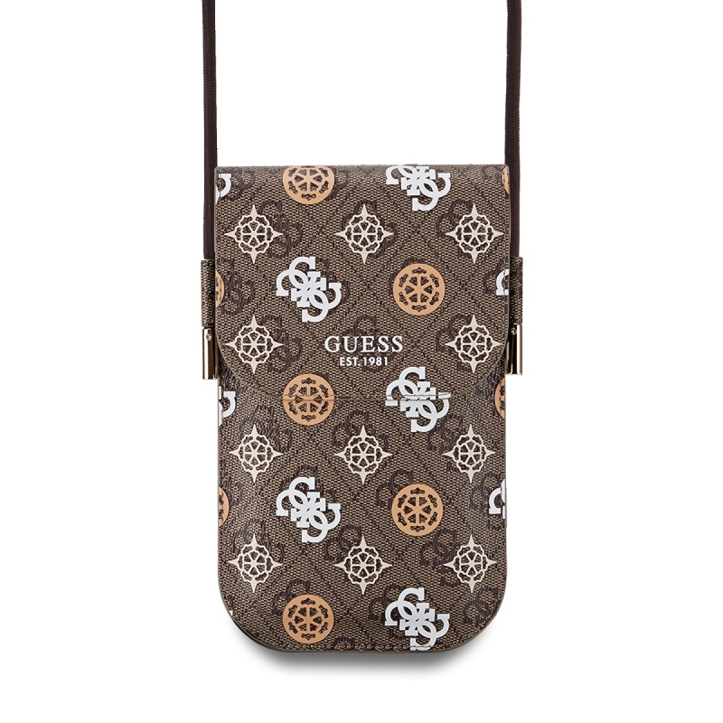 Guess PU 4G Peóny Multicolor Taška na Telefón Brown