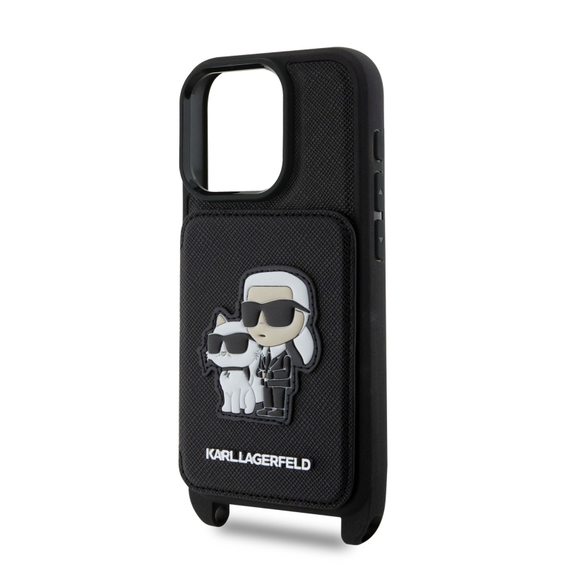 Karl Lagerfeld Saffiano Crossbody Popruh Karl and Choupette Kryt pre iPhone 16 Pro Max Black