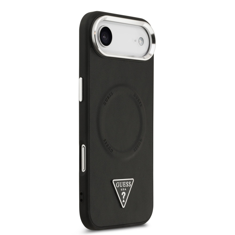 Guess PU kožený zadný kryt MagSafe s trojuholníkovým logom pre iPhone Air Black
