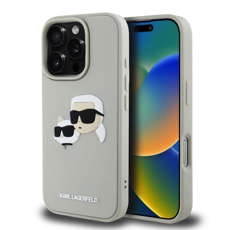 Karl Lagerfeld 3D Rubber Double Heads Zadný Kryt pre iPhone 16 Pro Max Beige