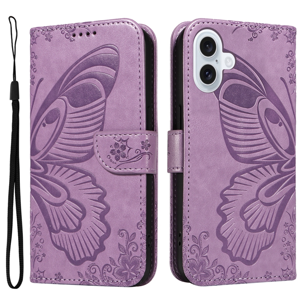 Floral Butterfly knižkové púzdro na iPhone 17 - svetlofialové