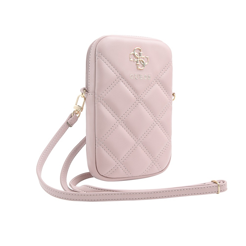 Guess PU Quilted 4G Metal Logo Taška na Telefón so Zipom Pink