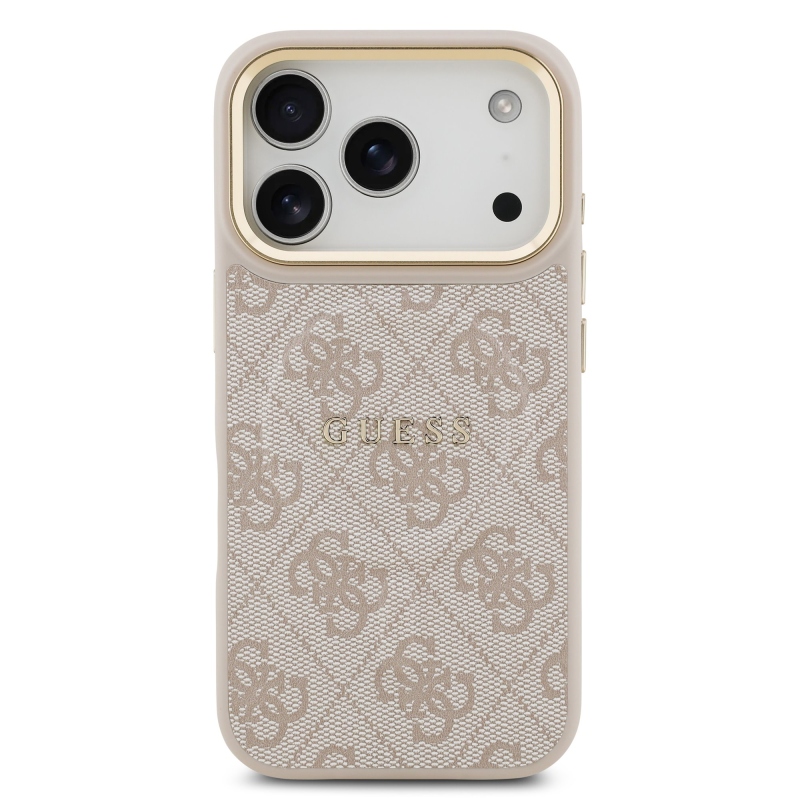 Guess PU kožený zadný kryt 4G Gold Frame MagSafe pre iPhone 17 Pro Pink