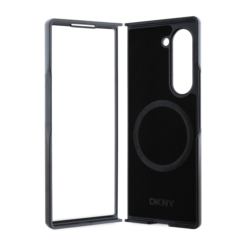 DKNY PU Leather Stack Logo MagSafe Zadný Kryt pre Samsung Galaxy Z Fold 6 Black