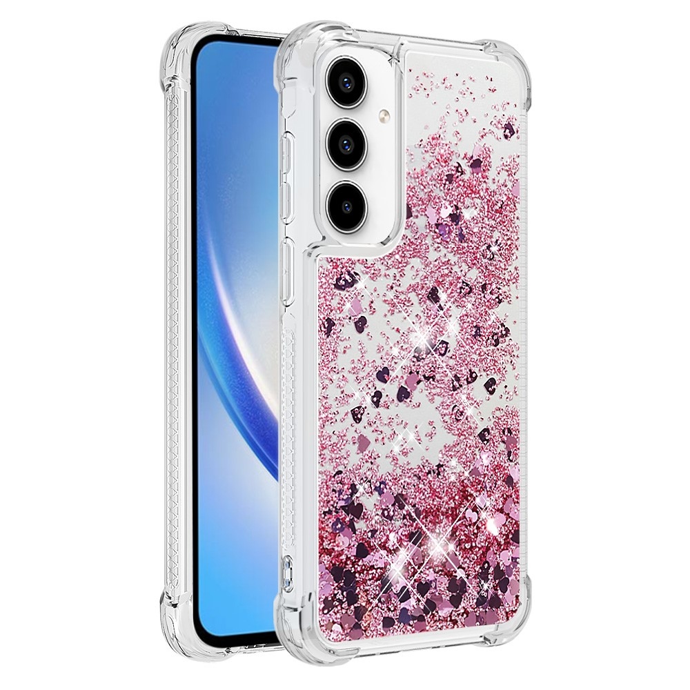 Glitter gélový presýpací obal na Samsung Galaxy A35 5G - ružovozlatý/srdiečka