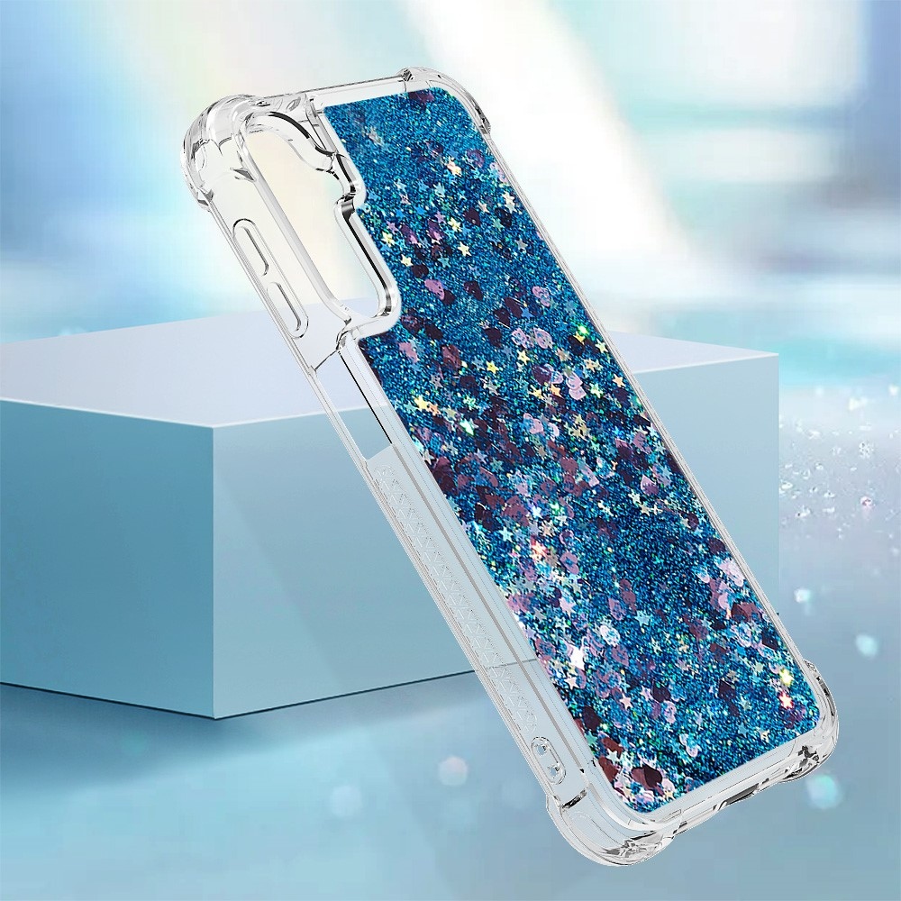 Glitter presýpacie gélový obal na Samsung Galaxy A24 - modrý/srdiečka 
