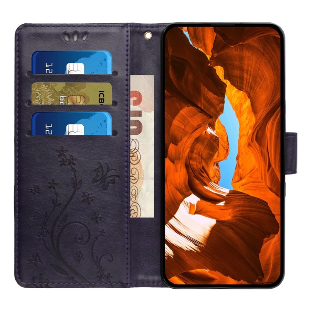 Flowers knižkové púzdro na iPhone 17 Pro - tmavofialové