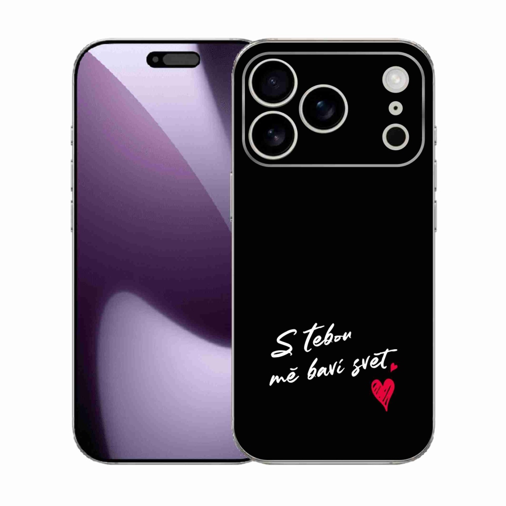 Gélový kryt mmCase na iPhone 17 Pro - zamilovaný text 1 čierne pozadie