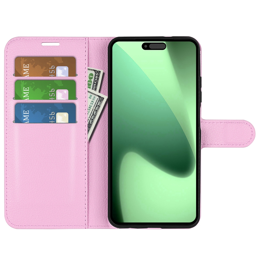 Litchi knižkové púzdro na iPhone 17 Pro - ružový