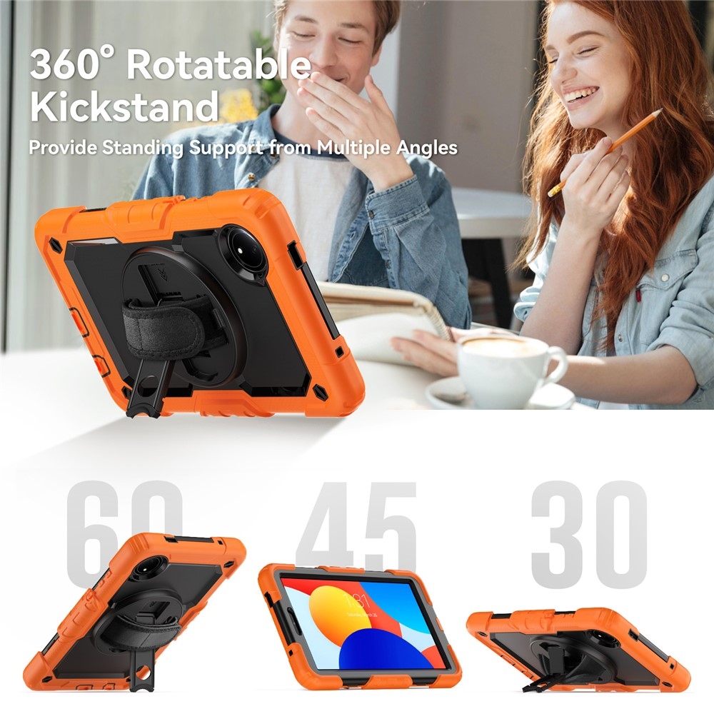 Strap odolný kryt s držiakom na ruku a ramenným popruhom na Xiaomi Redmi Pad SE 8.7 - oranžový