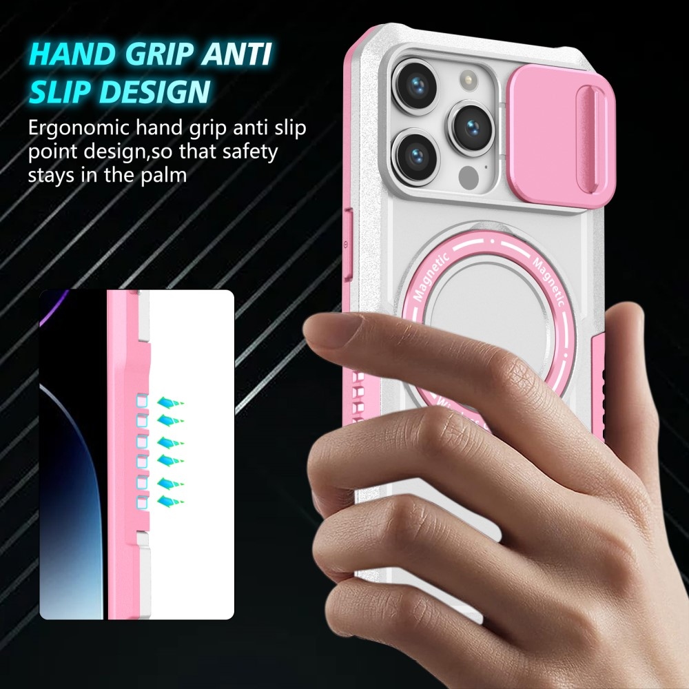 Military odolný kryt s MagSafe na iPhone 14 Pro Max - ružový/biely