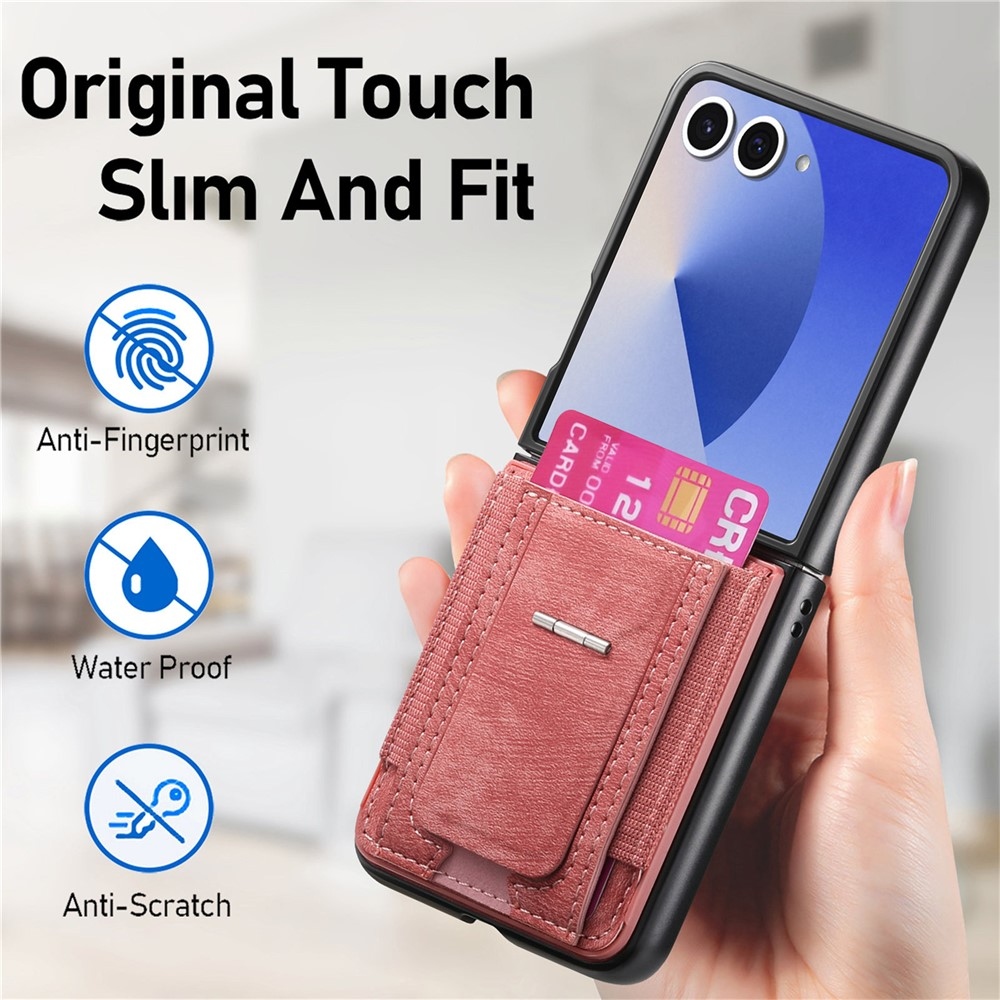 Luxurious plastový kryt s umelou kožou na Samsung Galaxy Z Flip7 5G - ružový