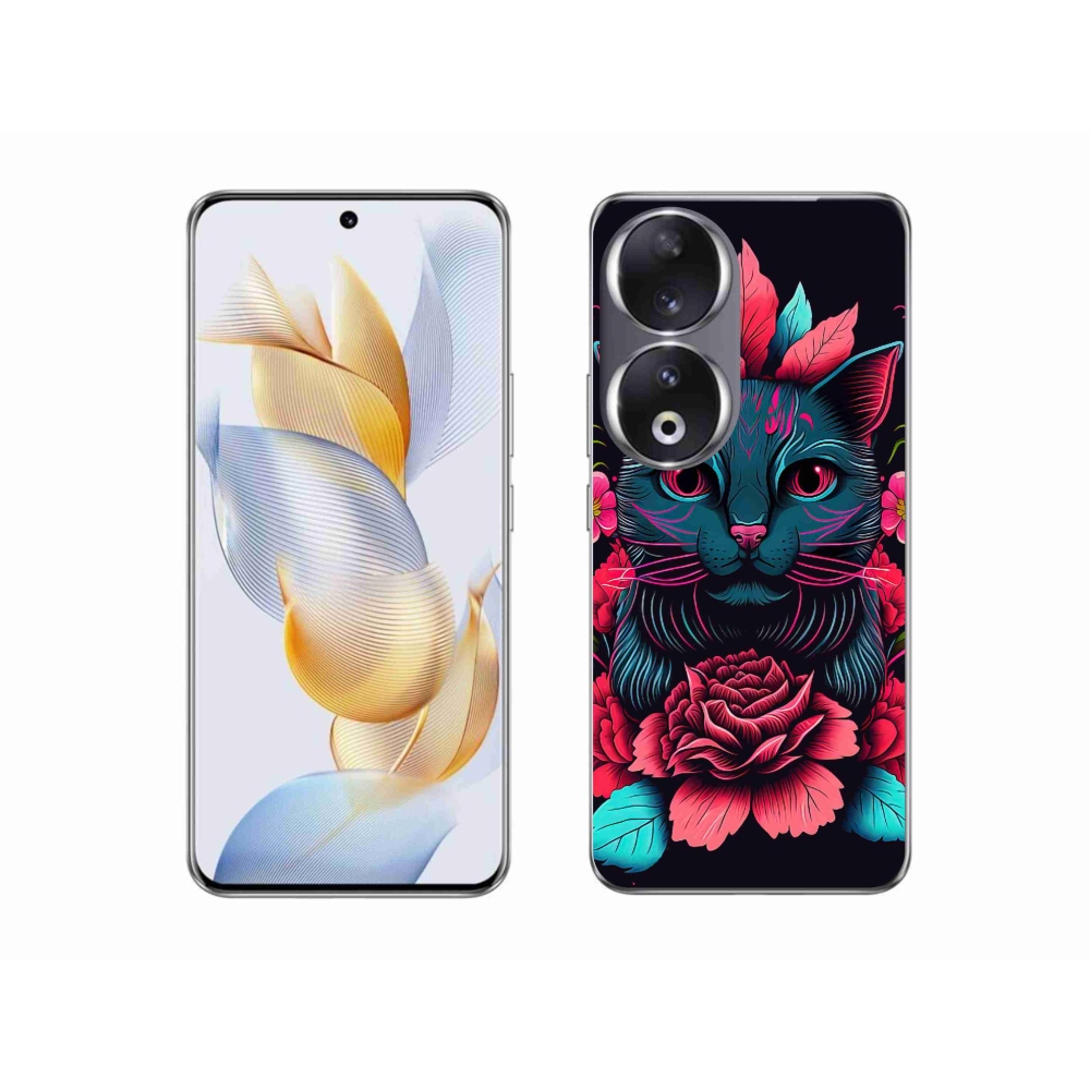 Gélový kryt mmCase na Honor 90 - kvety a mačka