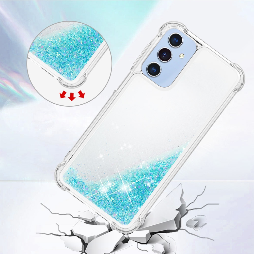 Glitter presýpacie gélový obal na Samsung Galaxy A17 5G - modrý/hviezdičky