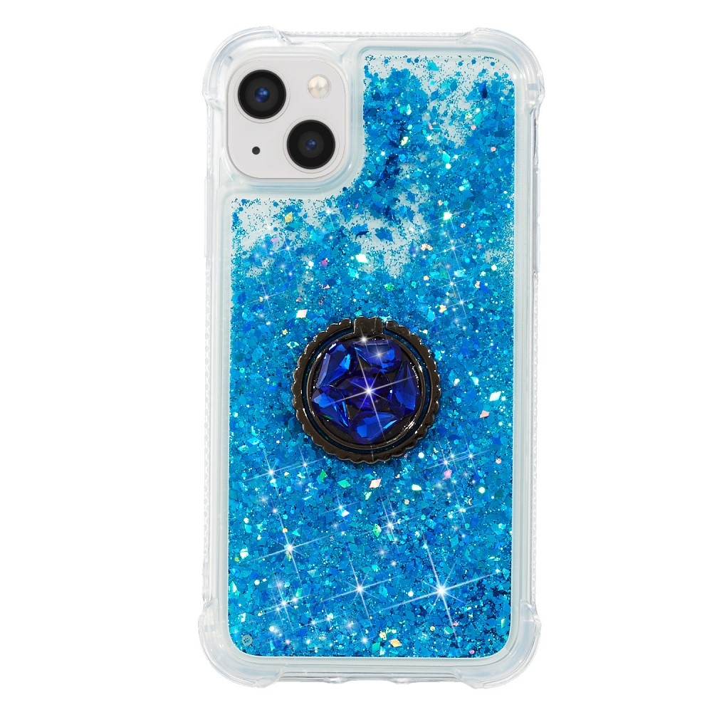 Glitter presýpací gélový obal na iPhone 15 Plus - modrý
