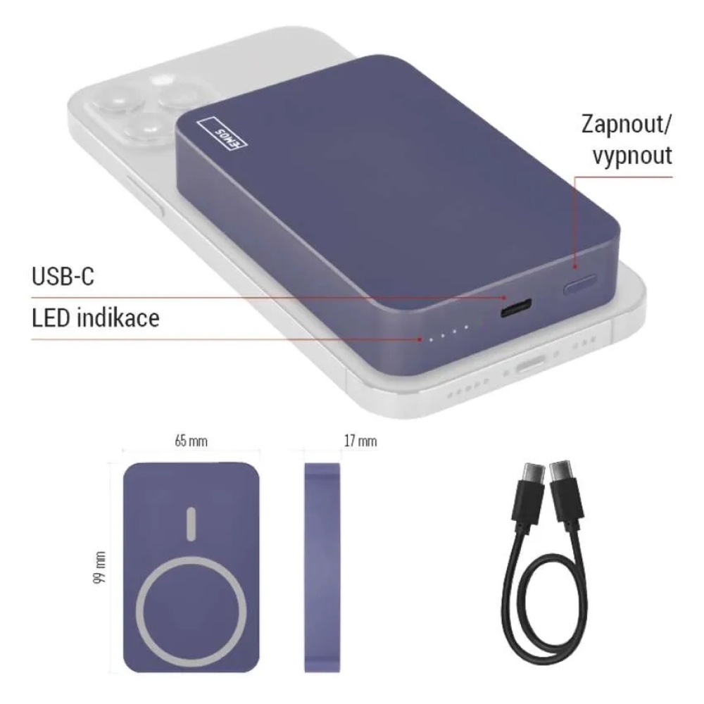 Powerbanka EMOS WI 1046, 10 000 mAh, 20 W+Wireless - modrá