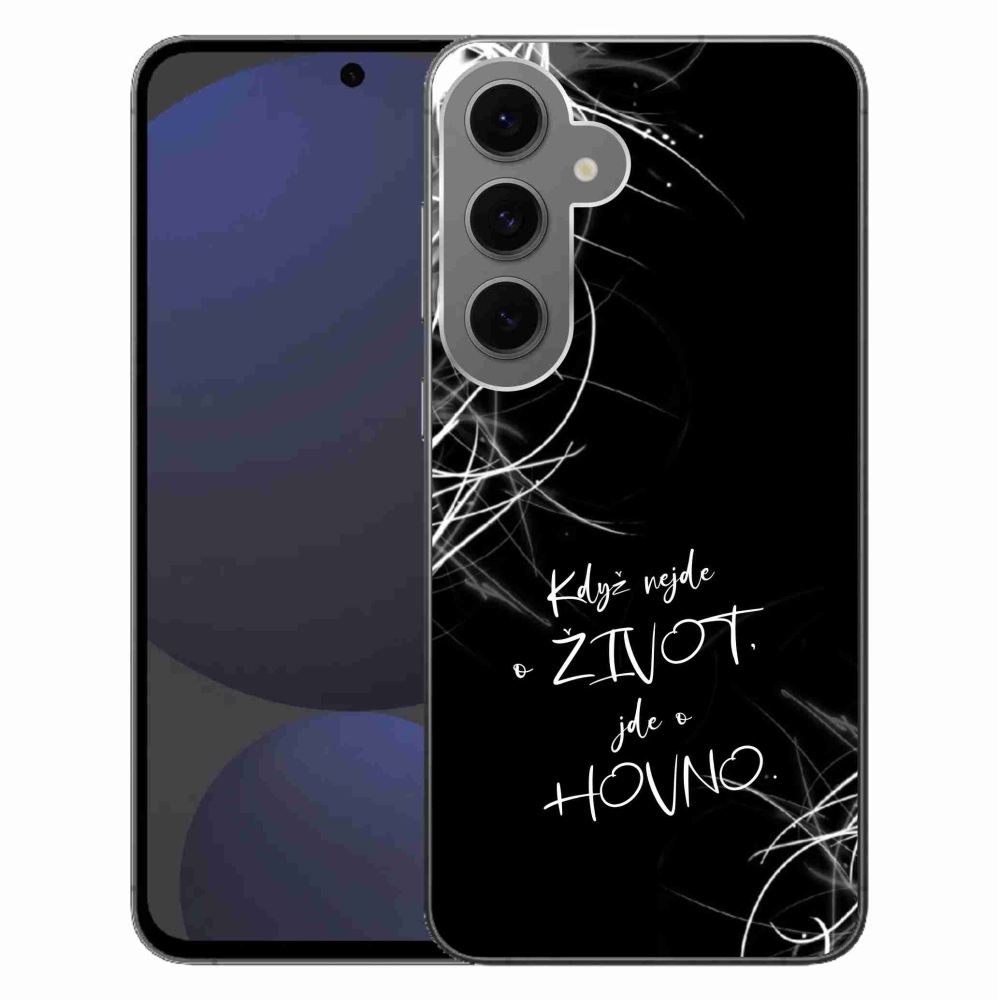 Gélový kryt mmCase na Samsung Galaxy S24 FE - vtipný text 16 čierne pozadie
