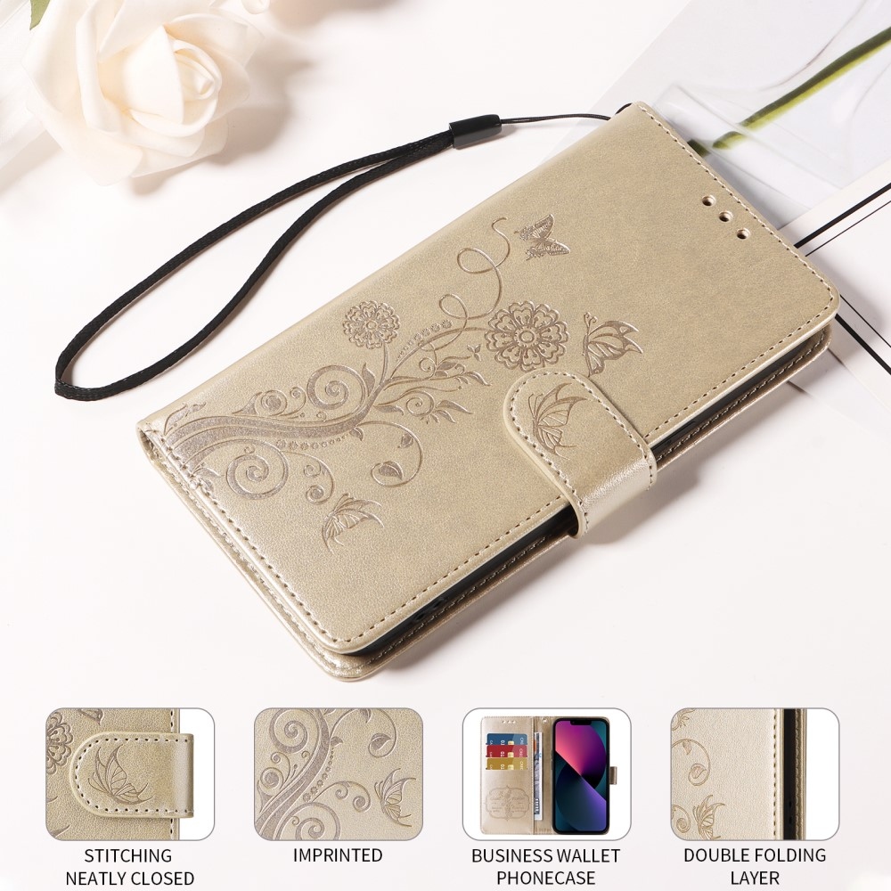 Flowery knižkové púzdro na Xiaomi Redmi A5 - zlaté
