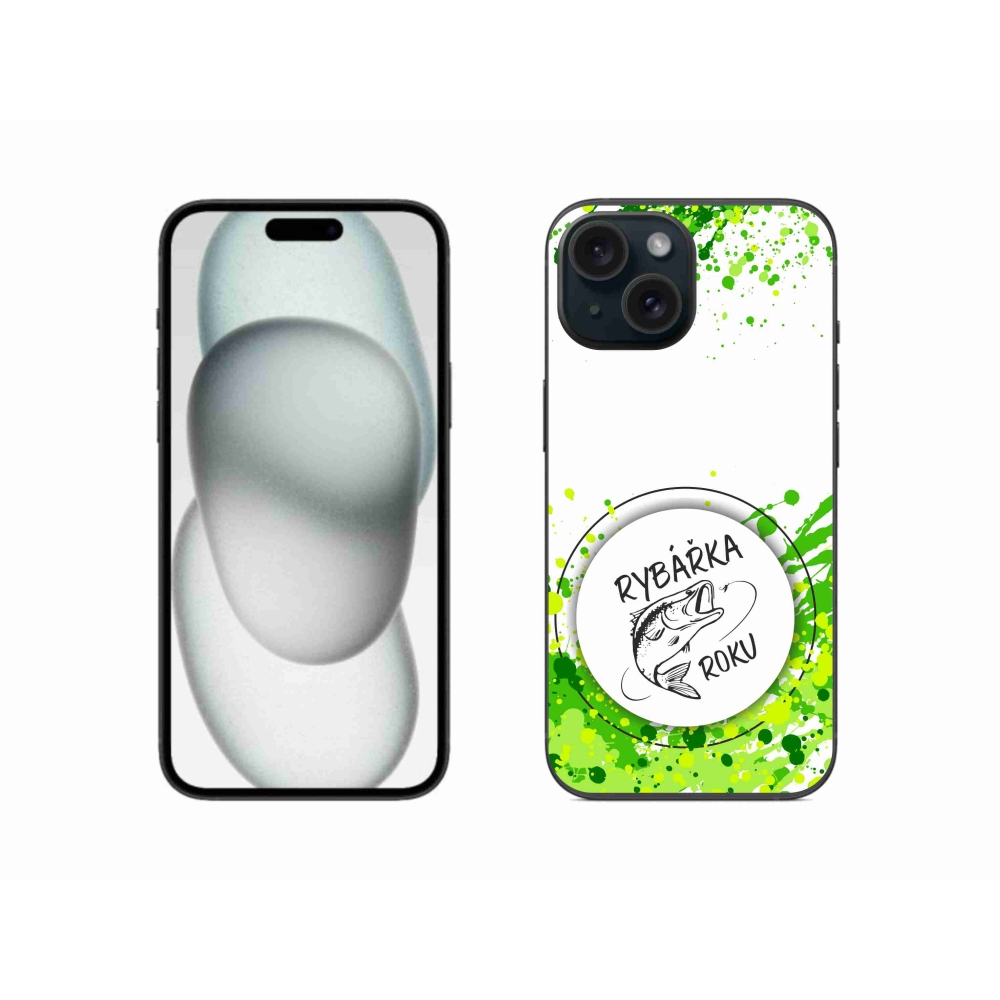Gélový kryt mmCase na iPhone 15 - rybárka roku biele pozadie