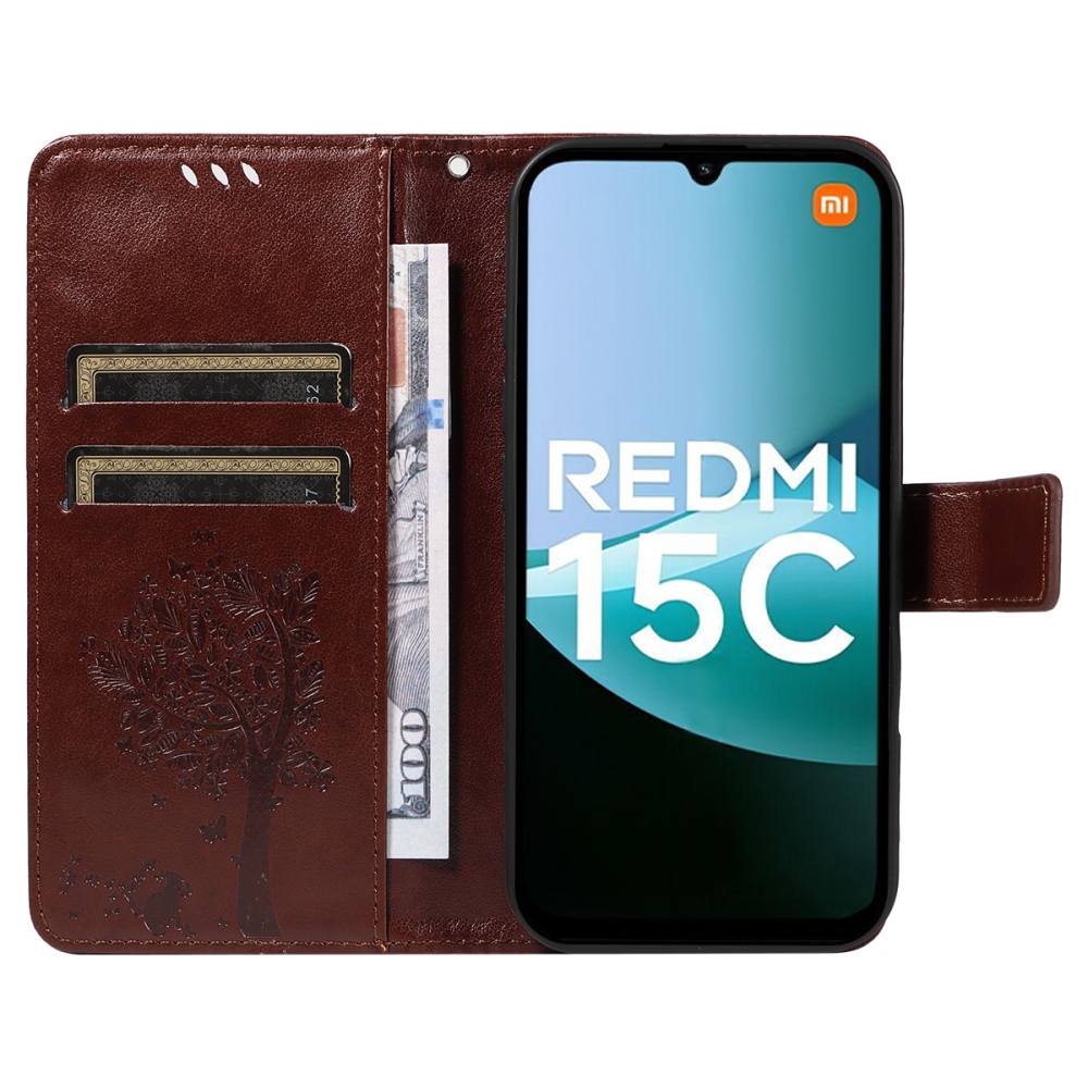 Trees knižkové púzdro na Xiaomi Redmi 15C 4G/5G (173mm) - hnedé