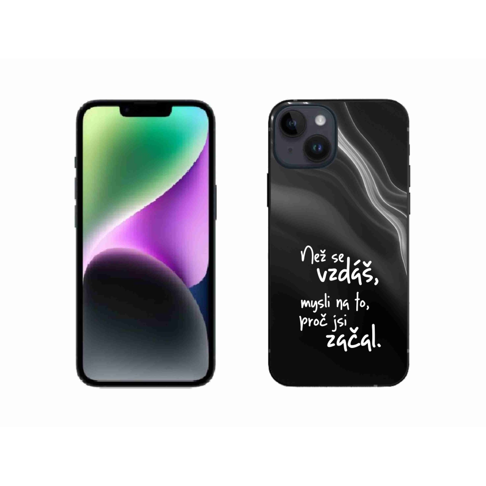 Gélový kryt mmCase na iPhone 14 - citát 2 čierne pozadie