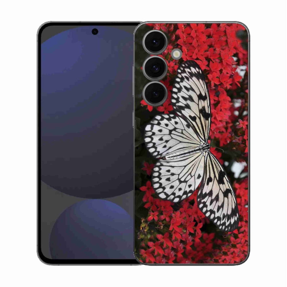 Gélový kryt mmCase na Samsung Galaxy S25 FE - čiernobiely motýľ 1