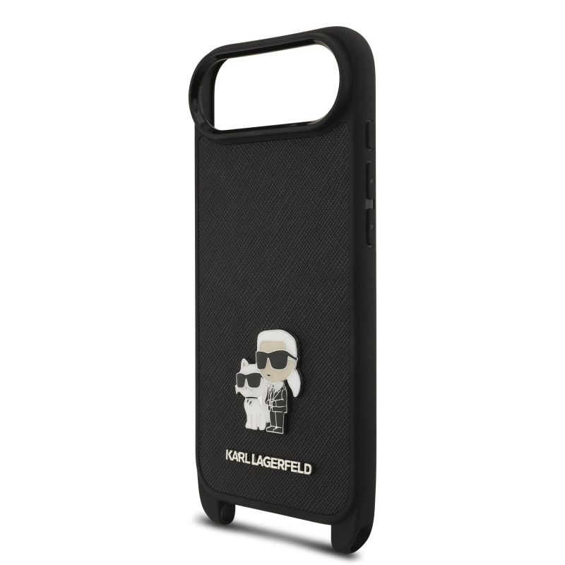 Karl Lagerfeld Saffiano Crossbody Strap Metal Karl and Choupette Zadný kryt pre iPhone Air Black