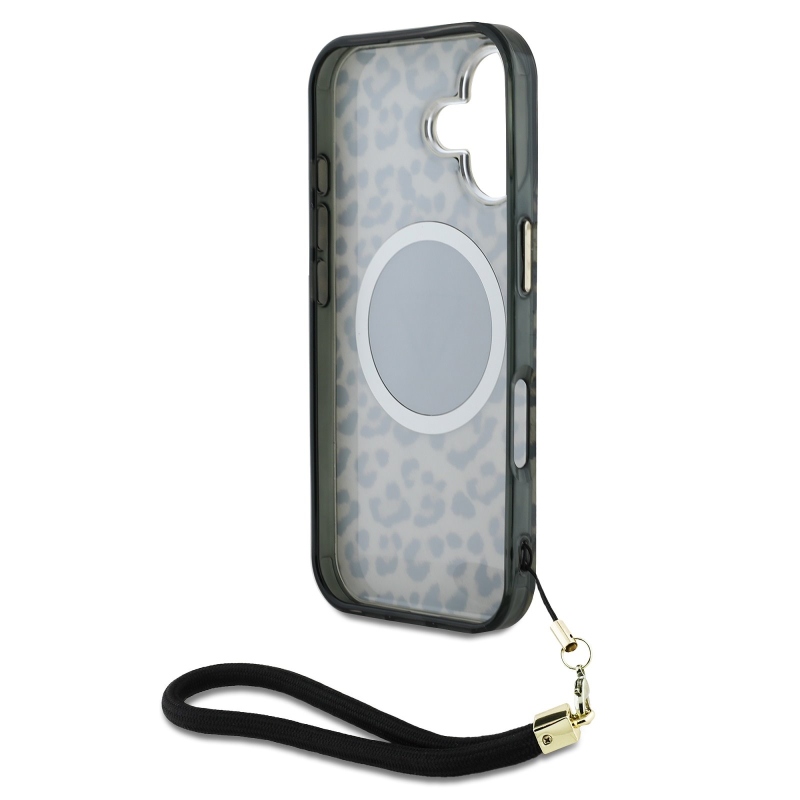 Guess IML Leopard Triangle Logo Strap MagSafe zadný kryt pre iPhone 16 Brown