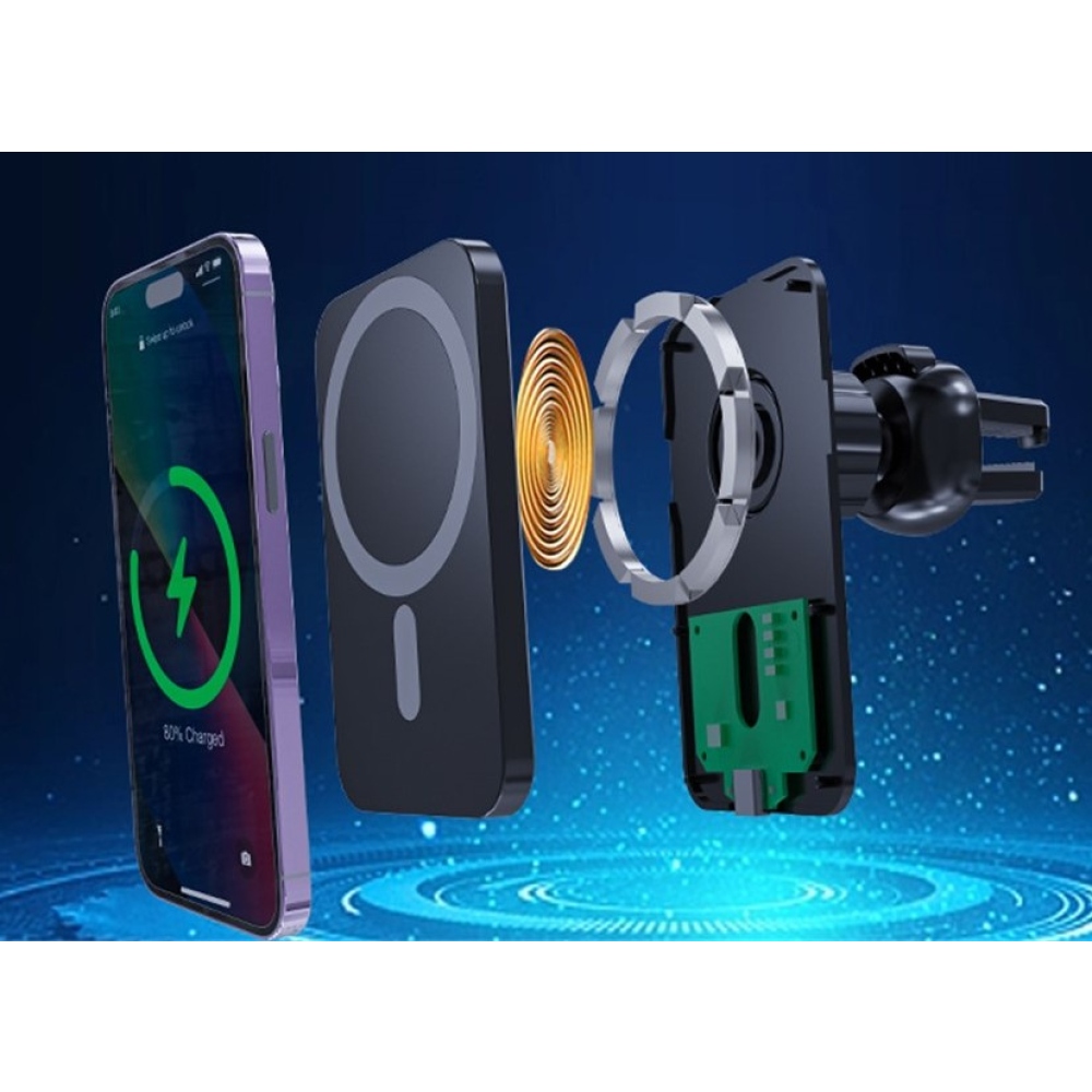 C16 magnetická bezdrôtová nabíjačka do auta s MagSafe 15W - čierna