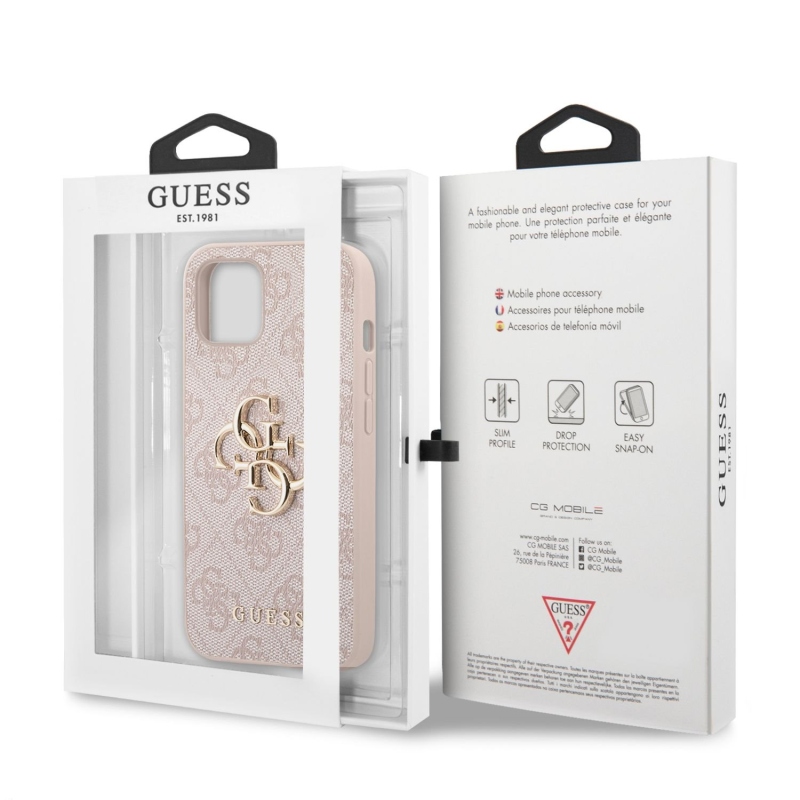 Guess PU 4G Metal Logo Zadný Kryt pre iPhone 13 Pink