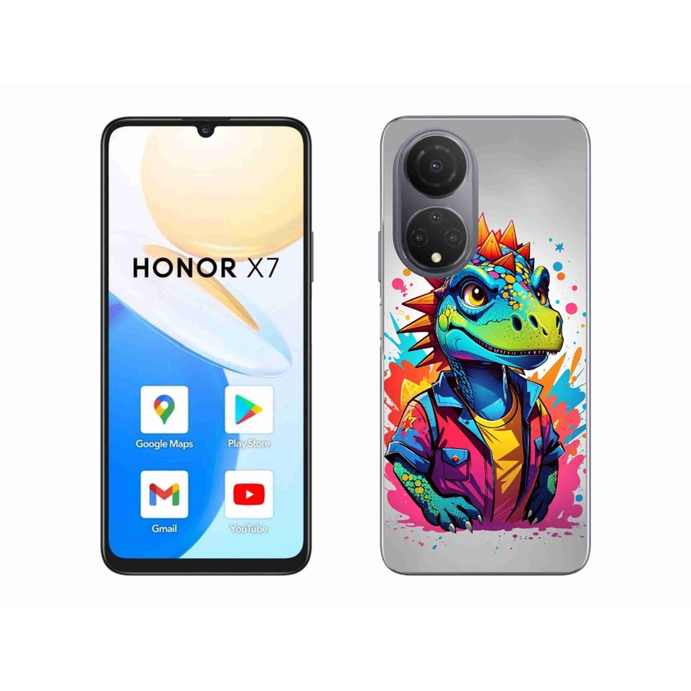 Gélový kryt mmCase na Honor X7 - farebný dinosaurus