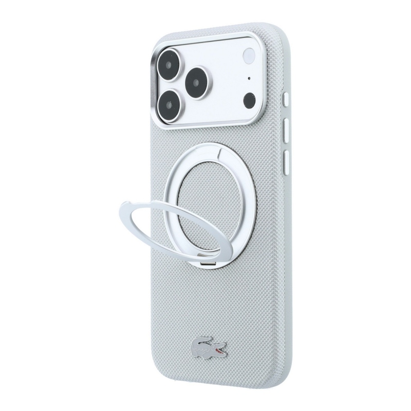 Lacoste PVC Petit Pique Semi Wrap Ring Stand MagSafe zadný kryt pre iPhone 18 Pro, svetlošedý