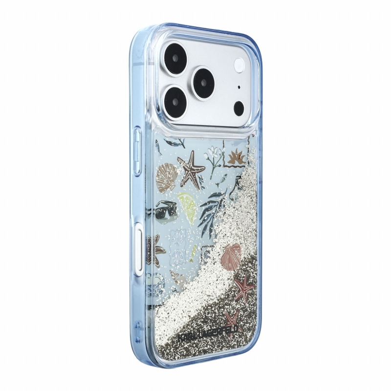 Karl Lagerfeld Liquid Glitter Beach zadný kryt pre iPhone 18 Pro Max, modrý
