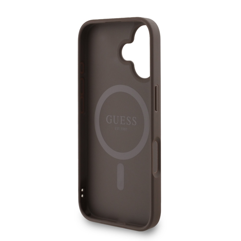 Guess PU Leather 4G Colored Ring Strap MagSafe Zadný Kryt pre iPhone 16 Brown