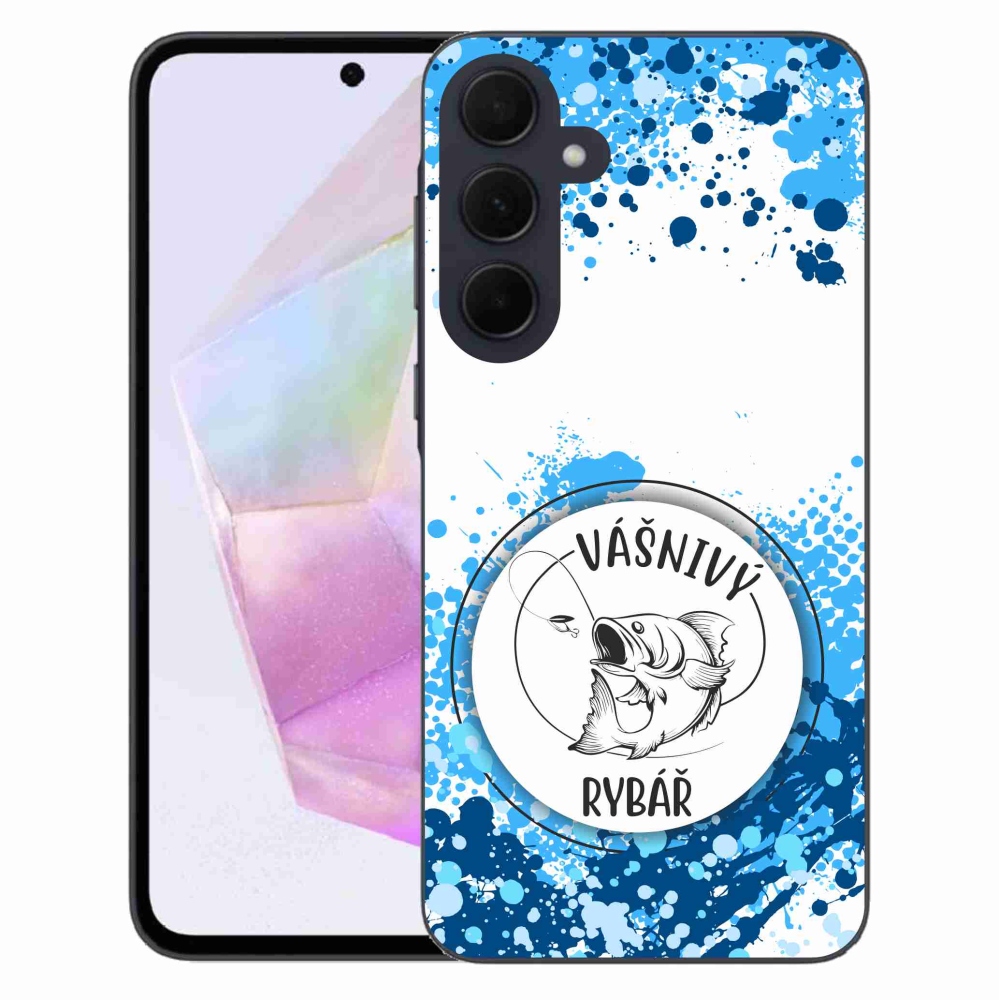 Gélový kryt mmCase na Samsung Galaxy A35 5G - vášnivý rybár biele pozadie