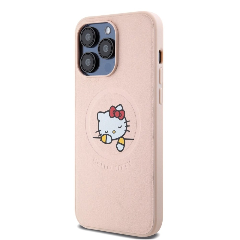 Hello Kitty PU Kitty Asleep Logo MagSafe Zadný Kryt pre iPhone 15 Pro Max Pink