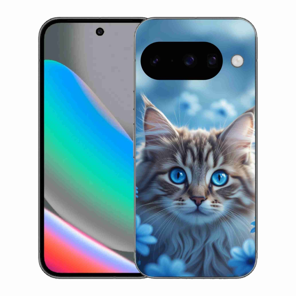 Gélový kryt mmCase na Google Pixel 10 - mačiatko v modrých kvetoch
