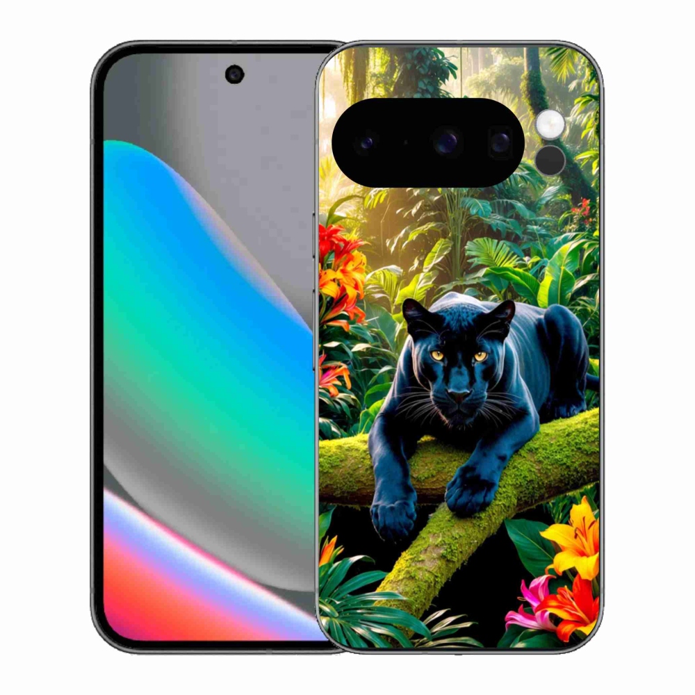 Gélový kryt mmCase na Google Pixel 10 Pro - čierny panter v džungli