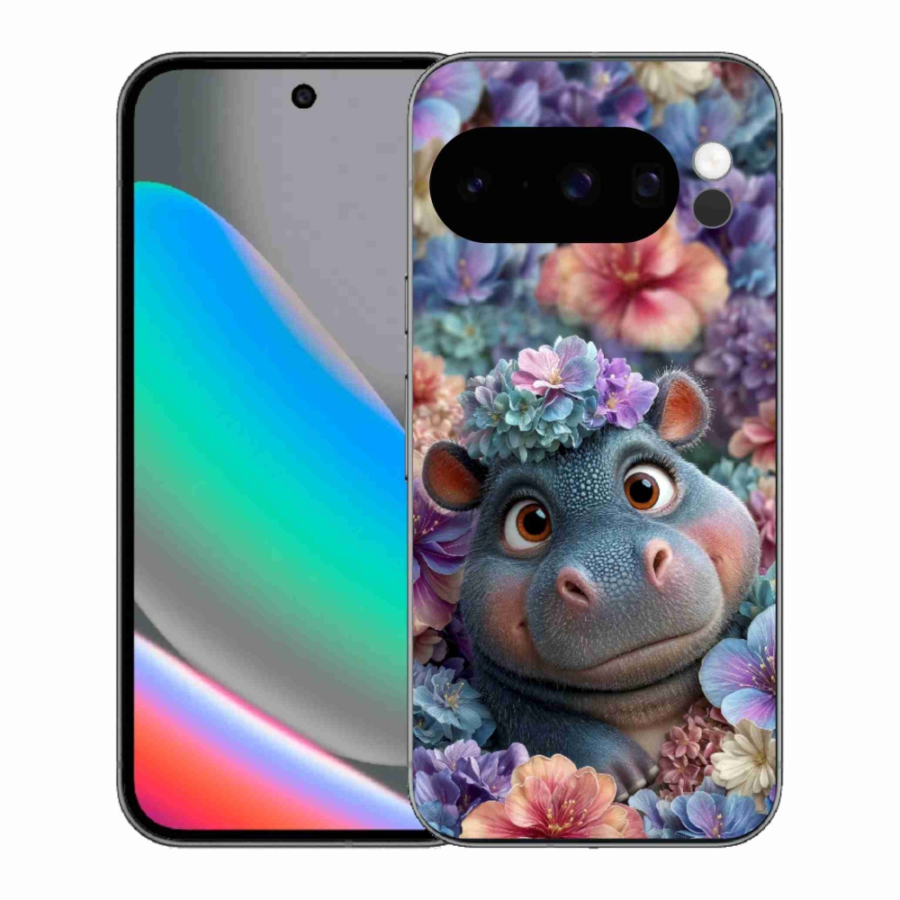 Gélový kryt mmCase na Google Pixel 10 Pro - hrošík v kvetoch