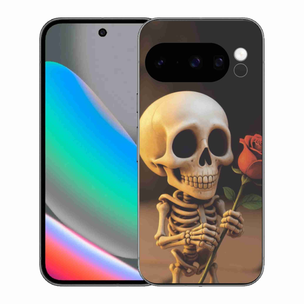 Gélový kryt mmCase na Google Pixel 10 Pro - kostlivec s ružou