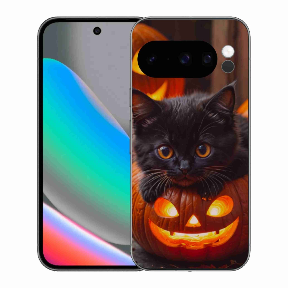 Gélový kryt mmCase na Google Pixel 10 Pro - mačiatko a tekvica