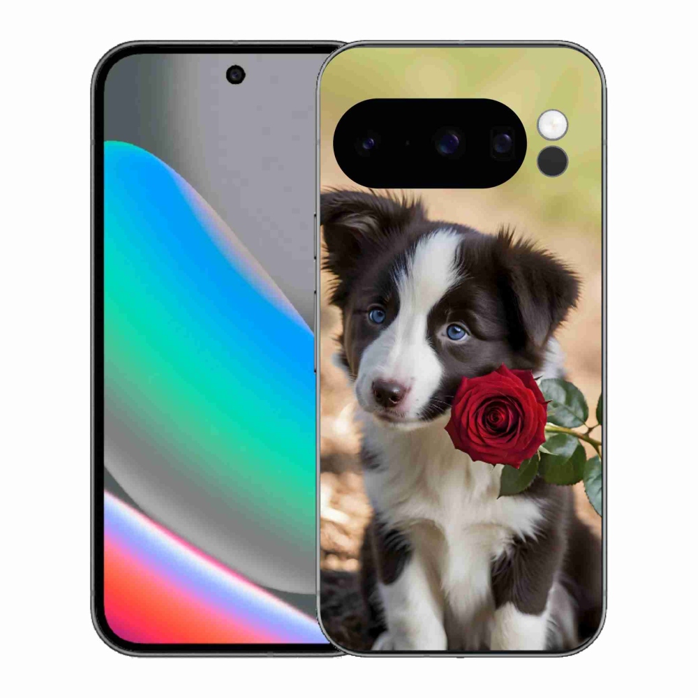 Gélový kryt mmCase na Google Pixel 10 Pro - roztomilá border kólia s ružou