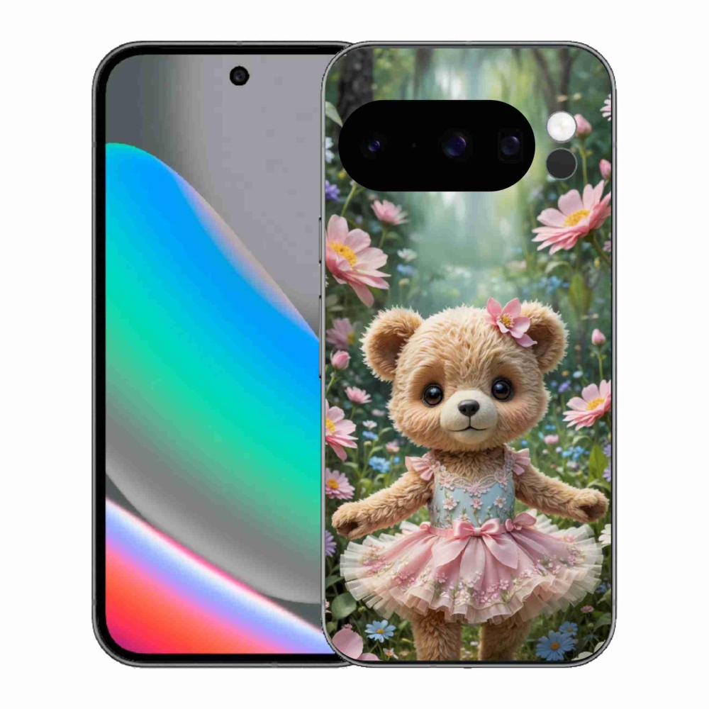 Gélový kryt mmCase na Google Pixel 10 Pro - roztomilý medvedík v kvetoch