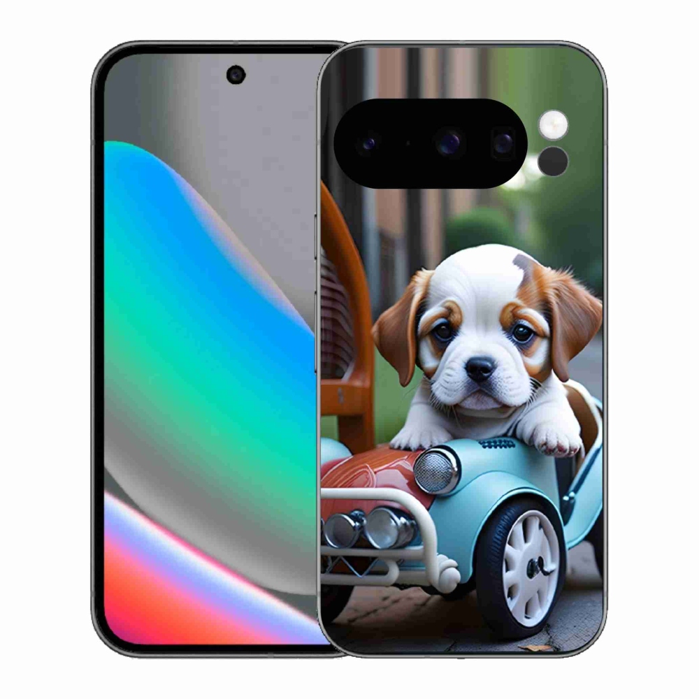 Gélový kryt mmCase na Google Pixel 10 Pro - šteňa v retro aute