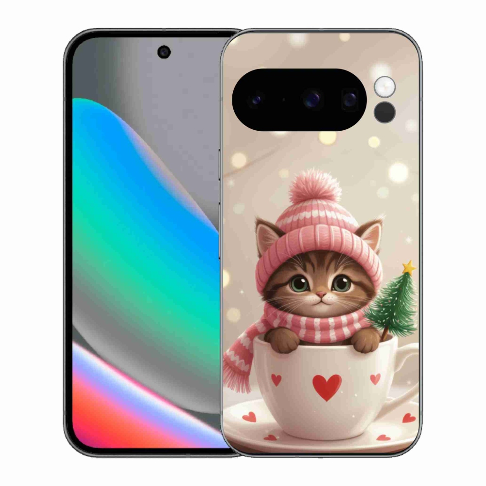 Gélový kryt mmCase na Google Pixel 10 Pro - vianočné mačiatko v hrnčeku